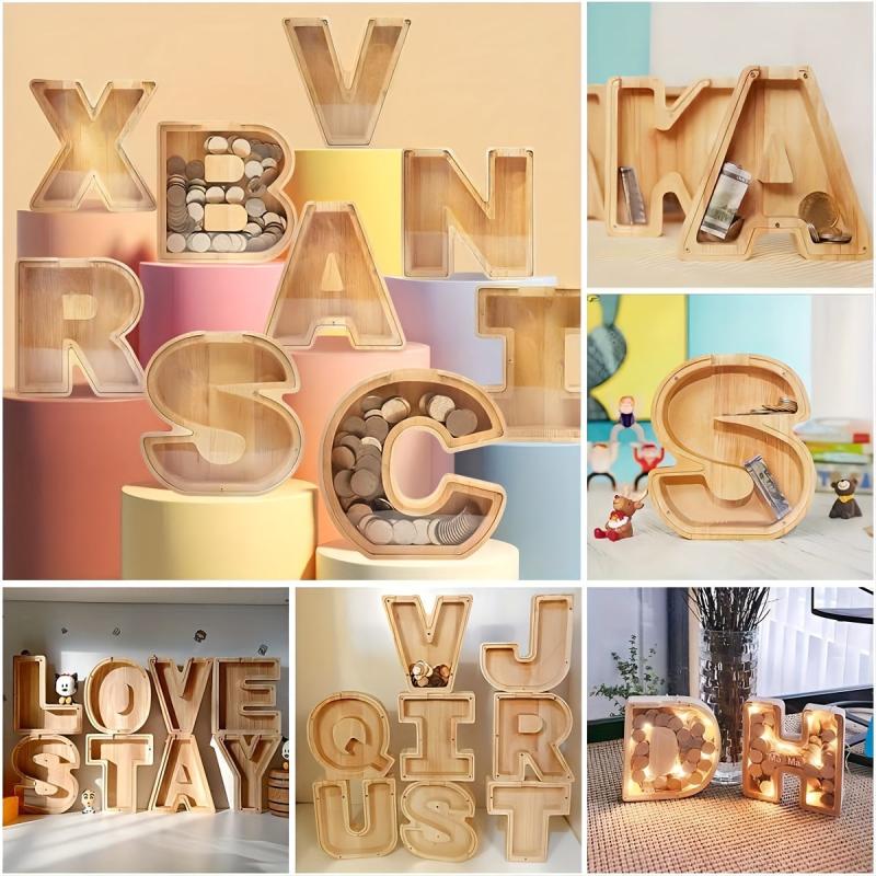 Wooden Alphabet Coin Bank Savings Jar for Kids