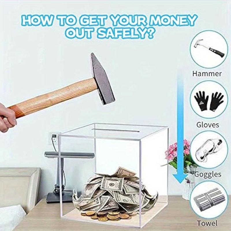 Square Acrylic Adult Piggy Bank Unredeemable Money Box