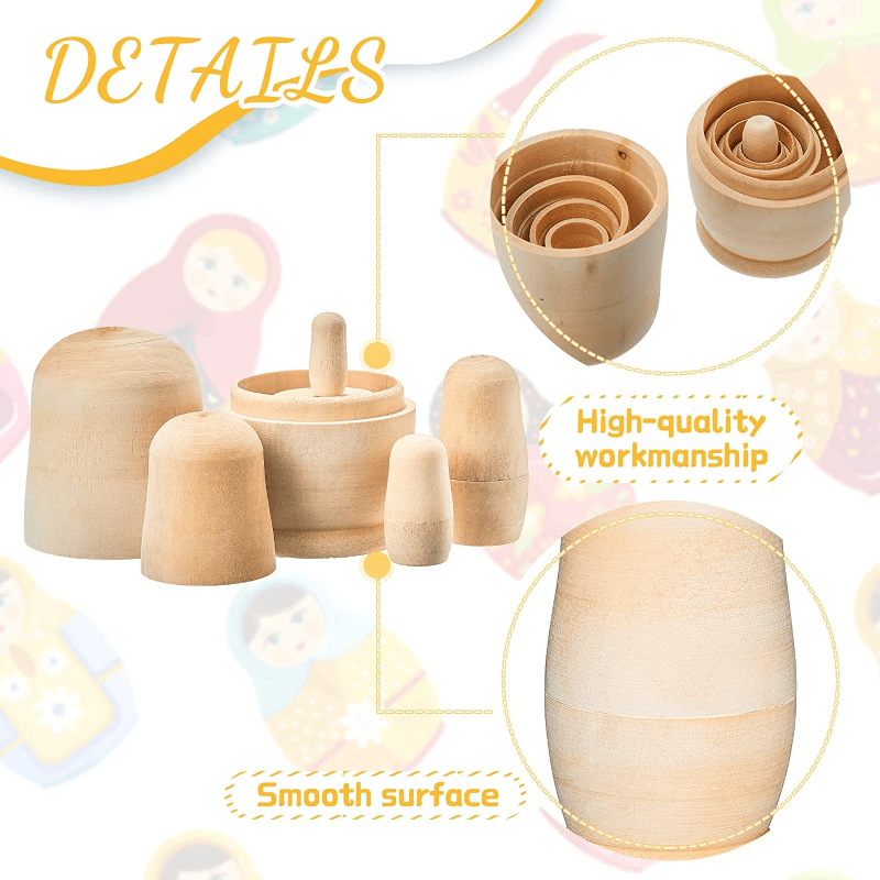 5pcs Unfinished Wooden Doll Set DIY Hand Drawn Painting Art Prop