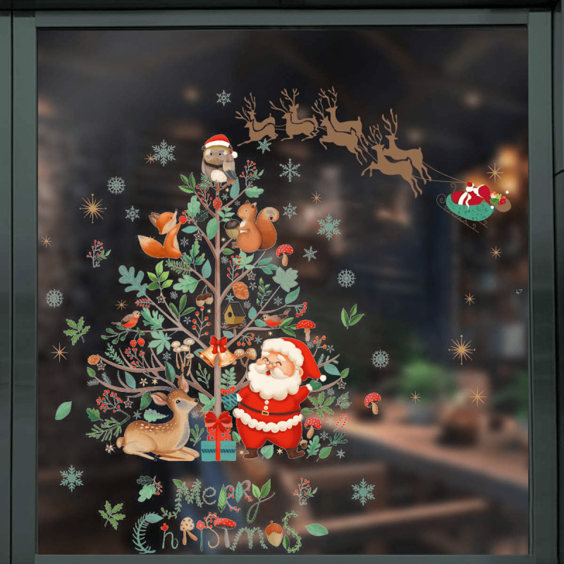 Christmas Window Stickers Santa Theme Decor Waterproof Removable Clings