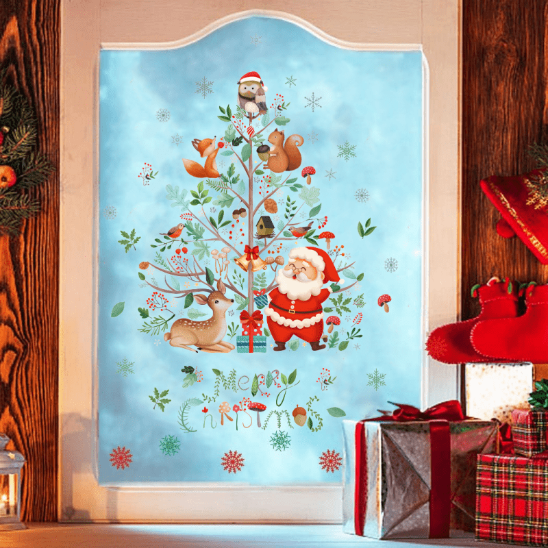 Christmas Window Stickers Santa Theme Decor Waterproof Removable Clings