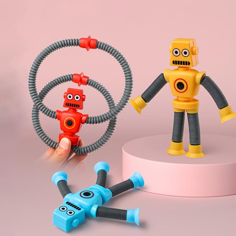 2pcs Telescopic Tube Portable Cartoon Robot Decompression Toys