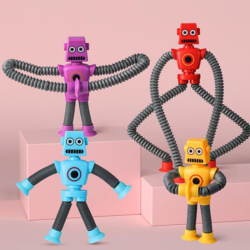 2pcs Telescopic Tube Portable Cartoon Robot Decompression Toys