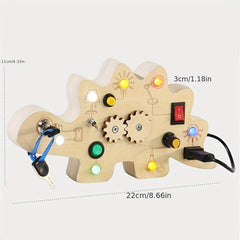 Wooden Dinosaur Busy Board - Montessori Sensory Toy