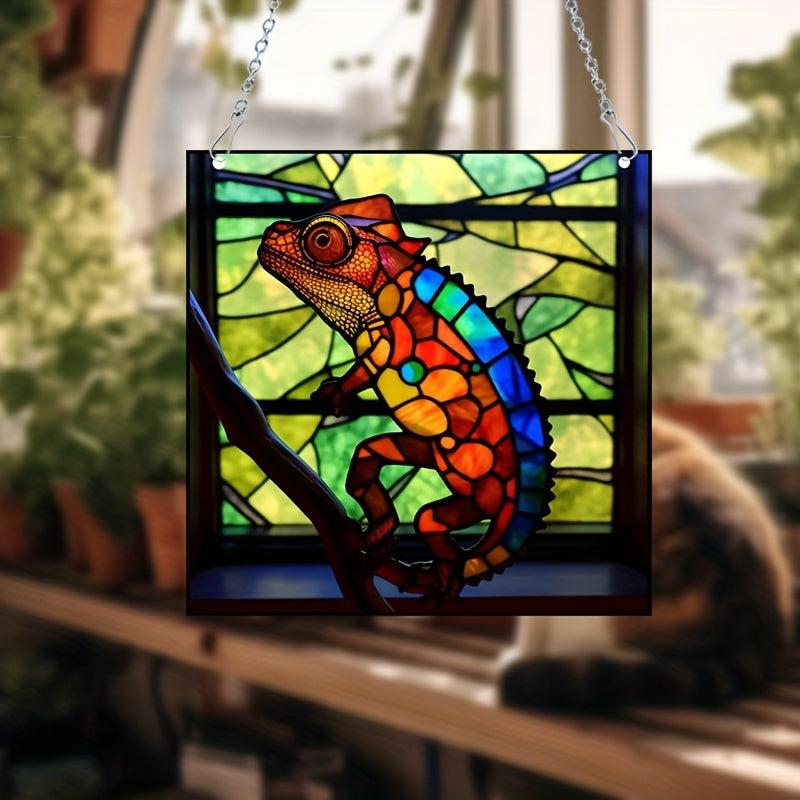 Hand Painted Lizard Acrylic Stained Glass Window Hanging