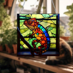 Hand Painted Lizard Acrylic Stained Glass Window Hanging