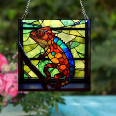 Hand Painted Lizard Acrylic Stained Glass Window Hanging