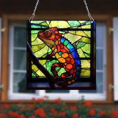 Hand Painted Lizard Acrylic Stained Glass Window Hanging