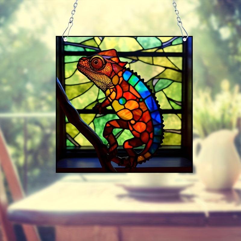 Hand Painted Lizard Acrylic Stained Glass Window Hanging