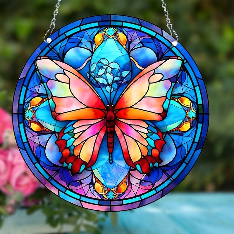 Butterfly Stained Glass Window Hanging, 14.99 cm Hand-Painted Suncatcher Decor