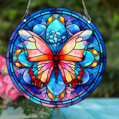 Butterfly Stained Glass Window Hanging, 14.99 cm Hand-Painted Suncatcher Decor