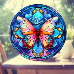 Butterfly Stained Glass Window Hanging, 14.99 cm Hand-Painted Suncatcher Decor