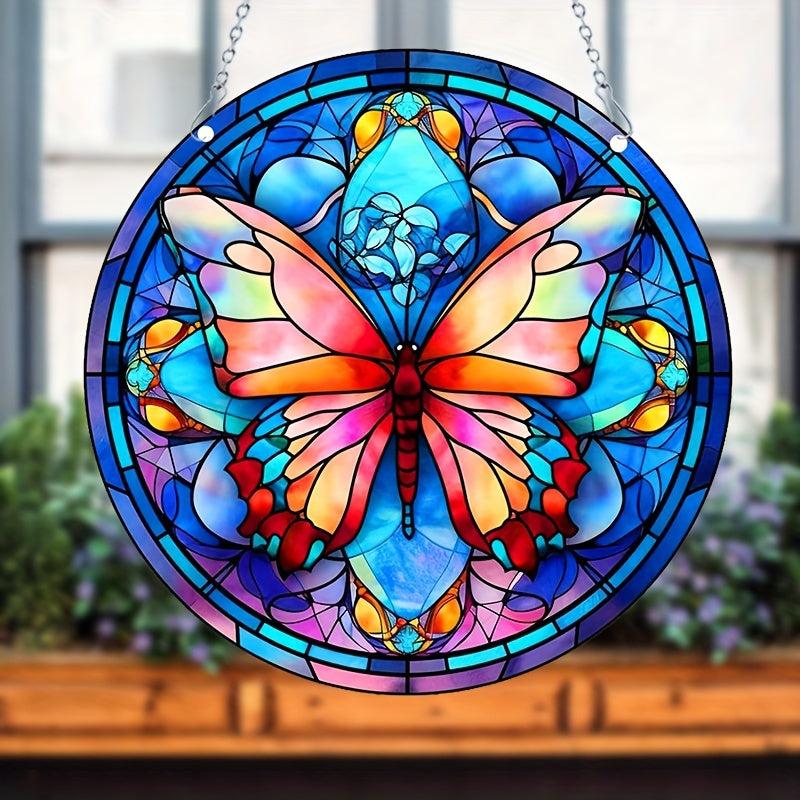 Butterfly Stained Glass Window Hanging, 14.99 cm Hand-Painted Suncatcher Decor