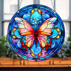 Butterfly Stained Glass Window Hanging, 14.99 cm Hand-Painted Suncatcher Decor