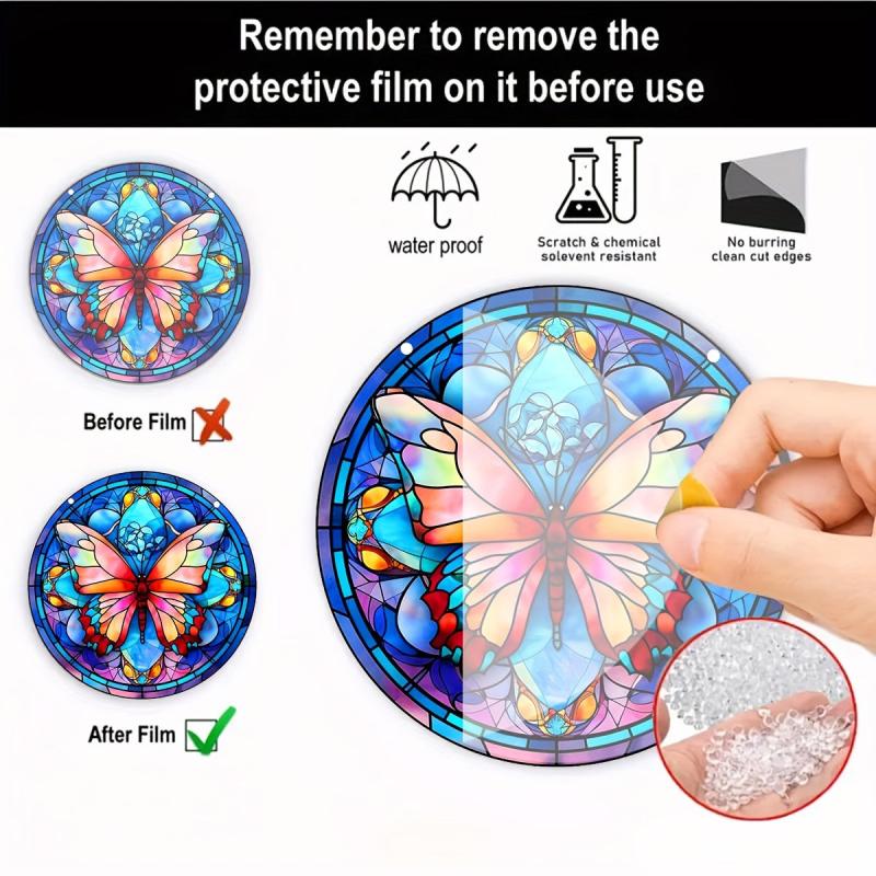Butterfly Stained Glass Window Hanging, 14.99 cm Hand-Painted Suncatcher Decor