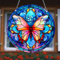 Butterfly Stained Glass Window Hanging, 14.99 cm Hand-Painted Suncatcher Decor