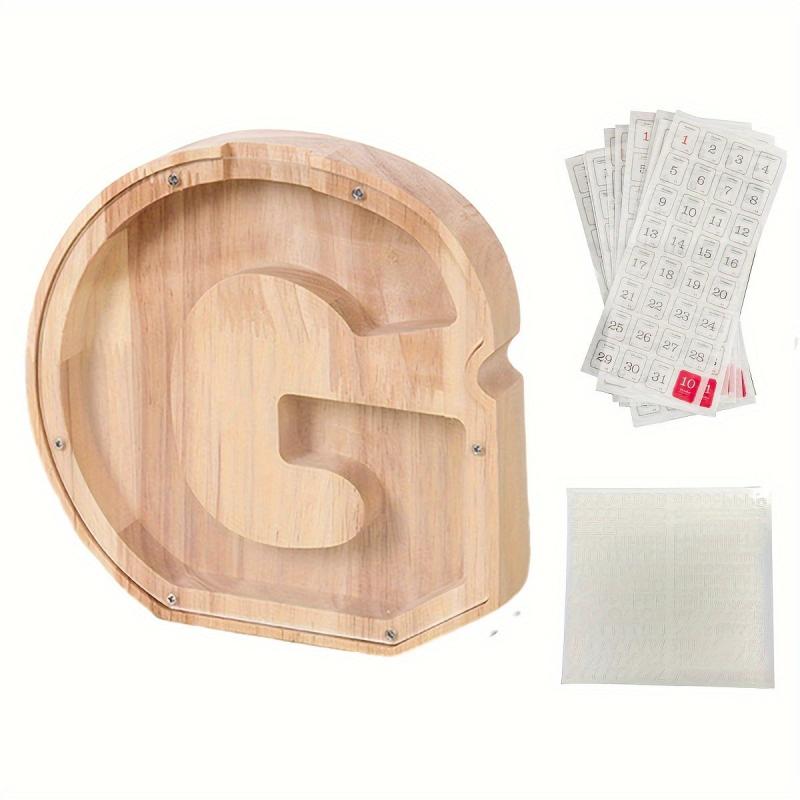 Wooden Alphabet Savings Set Money Jar Gift With 12 Date Stickers