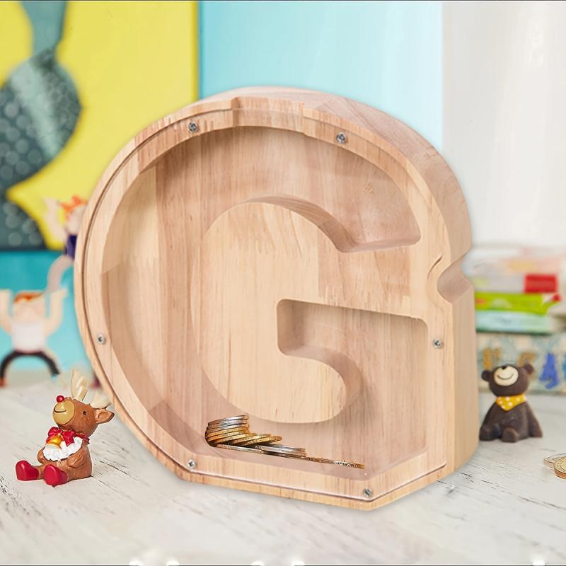 Wooden Alphabet Savings Set Money Jar Gift With 12 Date Stickers