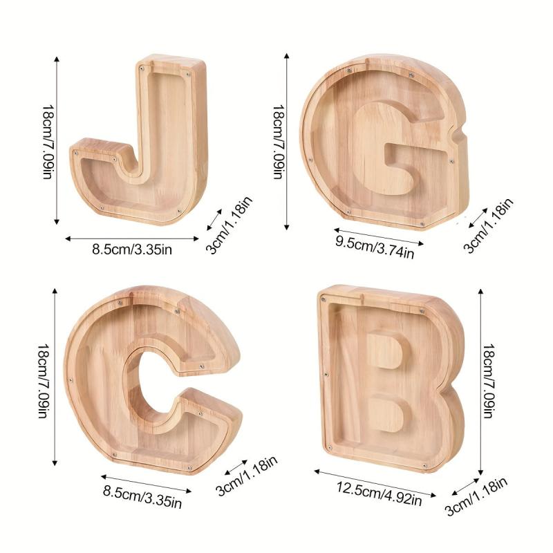 Wooden Alphabet Savings Set Money Jar Gift With 12 Date Stickers