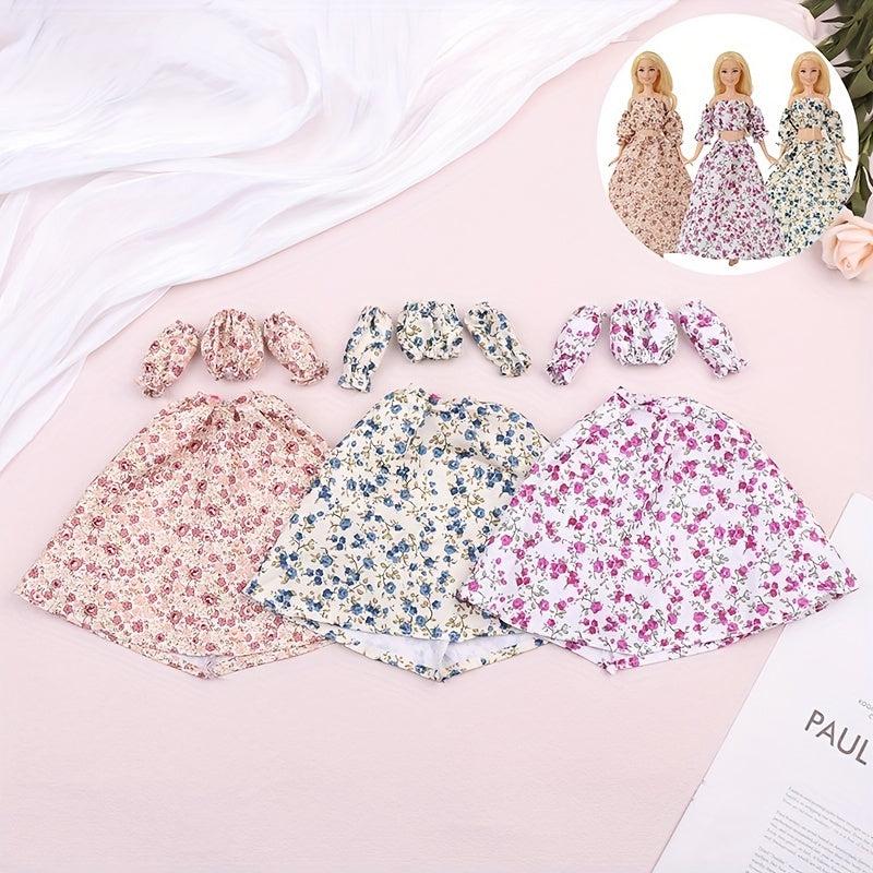 Mini Doll Floral Evening Dress for Dollhouse Simulation