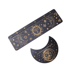 Moon & Rectangle Wooden Tarot Holders for Witch Divination - 2pcs Set