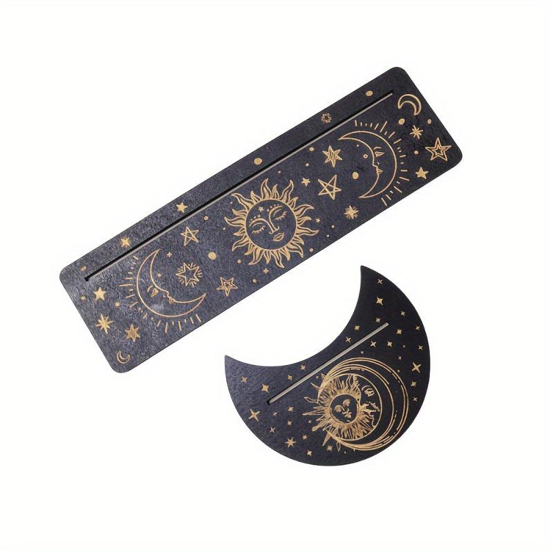 Moon & Rectangle Wooden Tarot Holders for Witch Divination - 2pcs Set