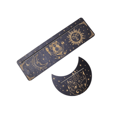 Moon & Rectangle Wooden Tarot Holders for Witch Divination - 2pcs Set