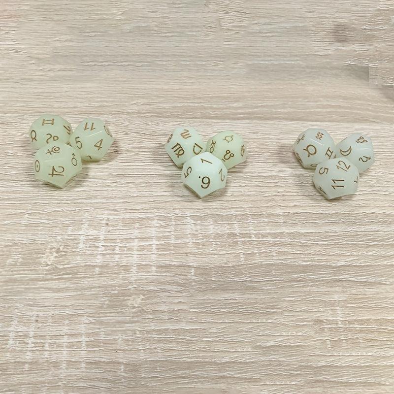 Gemstone Polyhedral Dice with Zodiac Symbol Engraving