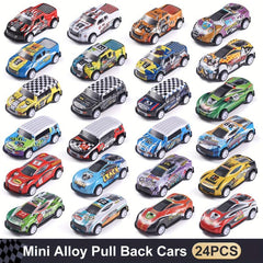 24pc Mini Pull Back Alloy Cars, Assorted Styles