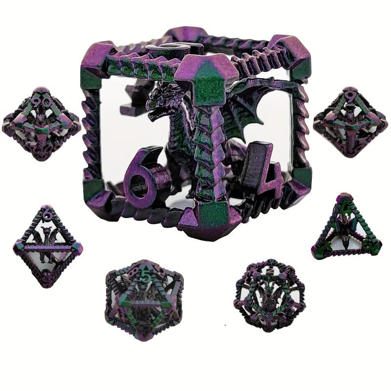 7pcs Metal Hollow Dragon Dice Set for Board Game Gift