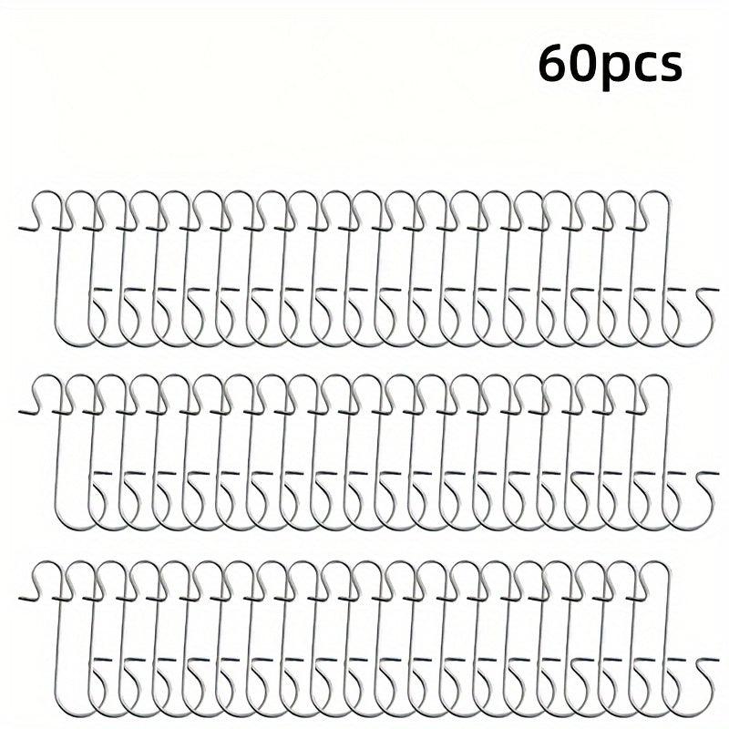 60pcs Christmas Ornament Hooks - Metal Wire Silvery Golden Red Green Hangers