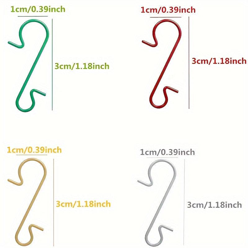 60pcs Christmas Ornament Hooks - Metal Wire Silvery Golden Red Green Hangers
