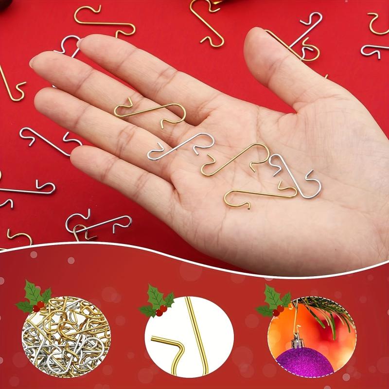 60pcs Christmas Ornament Hooks - Metal Wire Silvery Golden Red Green Hangers