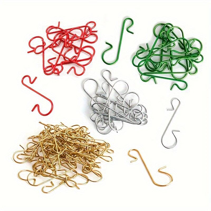 60pcs Christmas Ornament Hooks - Metal Wire Silvery Golden Red Green Hangers