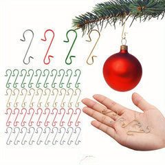 60pcs Christmas Ornament Hooks - Metal Wire Silvery Golden Red Green Hangers