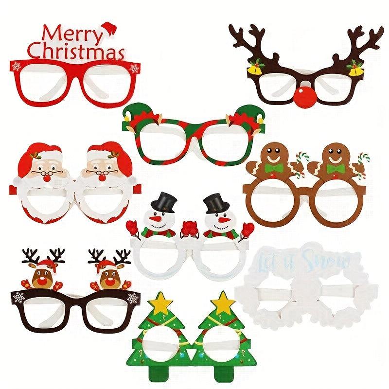 9 Pairs Santa Claus Christmas Tree Elk Paper Glasses Frame Christmas Glasses