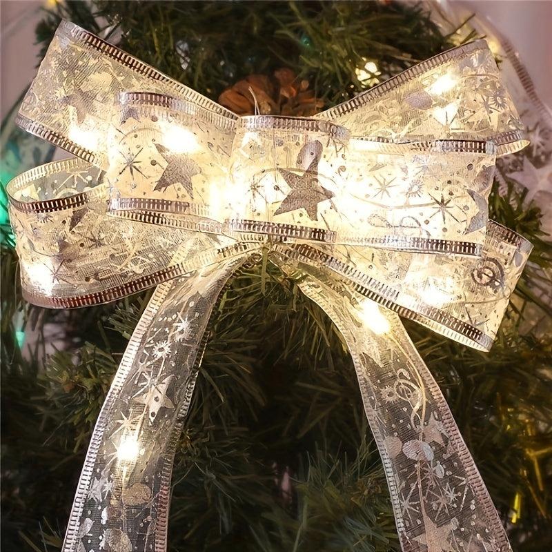 Christmas Ribbon LED Light String Satin Tree Decoration Hot Stamping Lanterns
