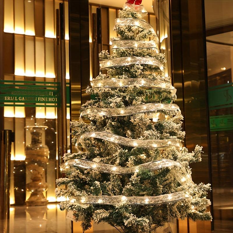 Christmas Ribbon LED Light String Satin Tree Decoration Hot Stamping Lanterns