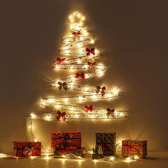 Christmas Ribbon LED Light String Satin Tree Decoration Hot Stamping Lanterns
