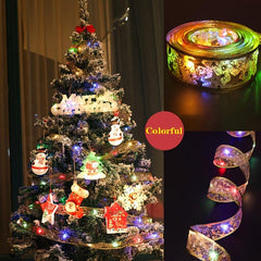 Christmas Ribbon LED Light String Satin Tree Decoration Hot Stamping Lanterns