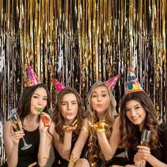 2pcs Golden Laser Foil Fringe Curtains for Graduation Decorations