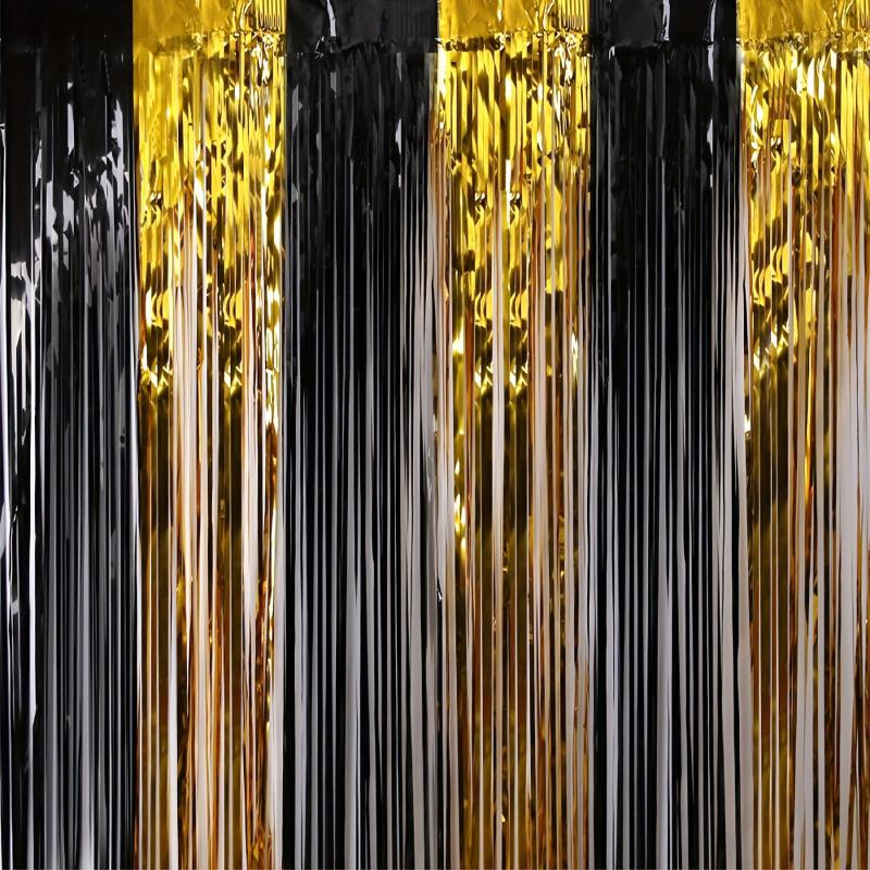 2pcs Golden Laser Foil Fringe Curtains for Graduation Decorations