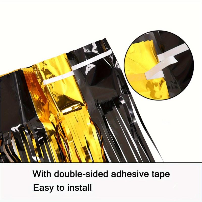 2pcs Golden Laser Foil Fringe Curtains for Graduation Decorations