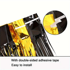 2pcs Golden Laser Foil Fringe Curtains for Graduation Decorations