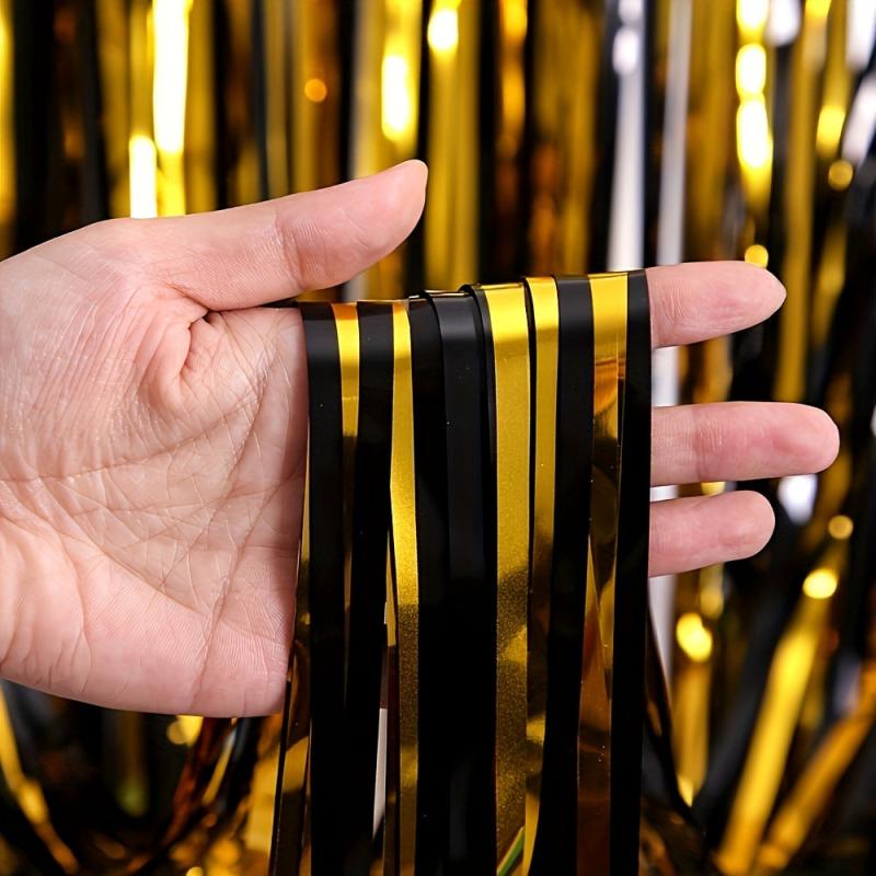 2pcs Golden Laser Foil Fringe Curtains for Graduation Decorations