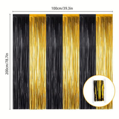 2pcs Golden Laser Foil Fringe Curtains for Graduation Decorations