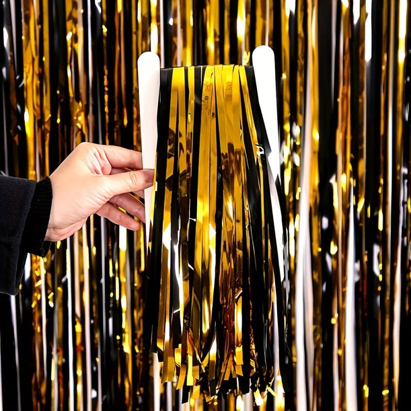2pcs Golden Laser Foil Fringe Curtains for Graduation Decorations
