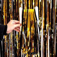 2pcs Golden Laser Foil Fringe Curtains for Graduation Decorations