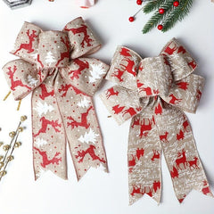 1pc Christmas Bow Ribbon with Hemp Bow and Elk Printed Ribbon