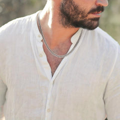 Father's Gift Silvery Cuban Necklace Retro Stainless Steel